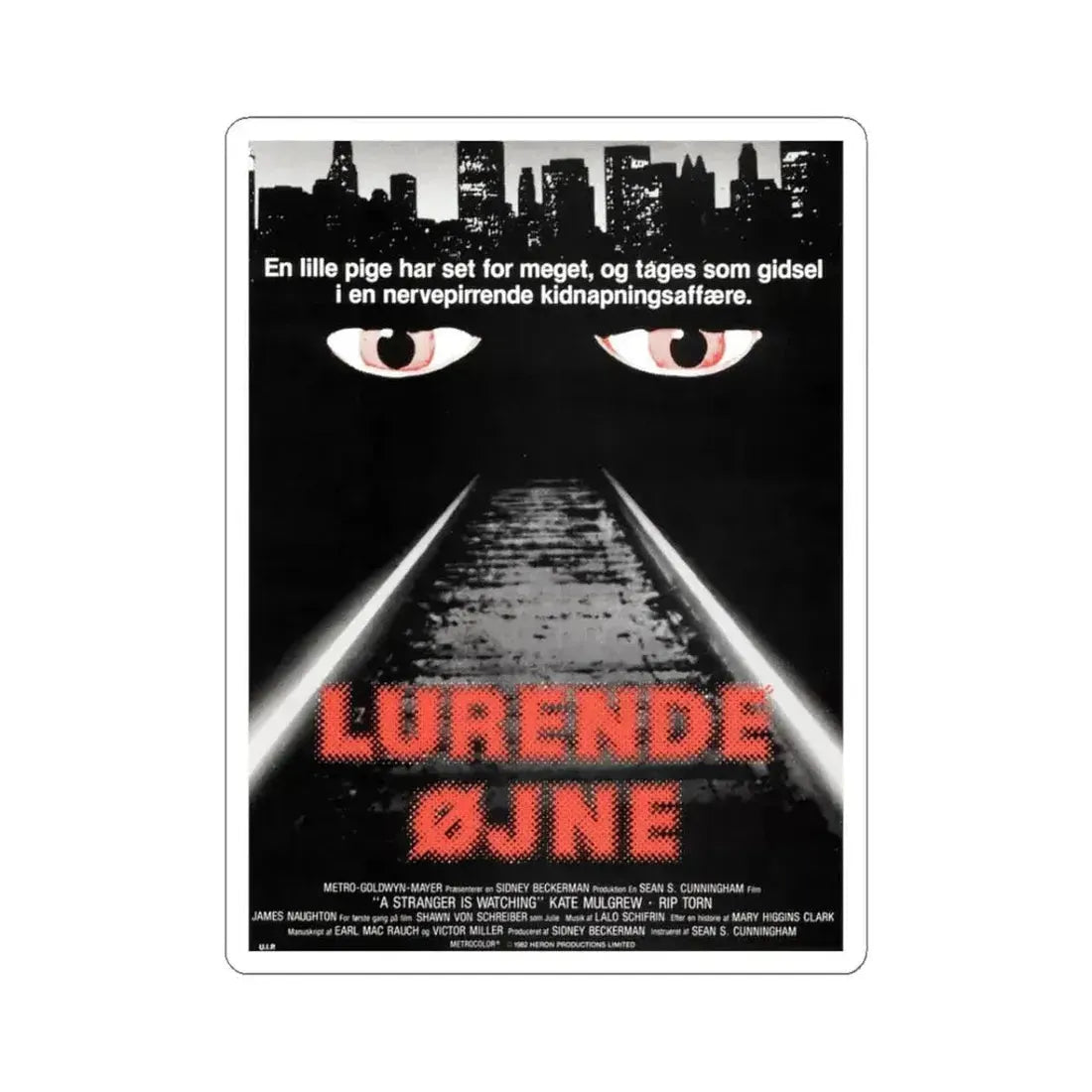 A STRANGER IS WATCHING (DANISH) 1982 Movie Poster - STICKER Vinyl Kiss-Cut Decal 3 Inch White - The Sticker Space