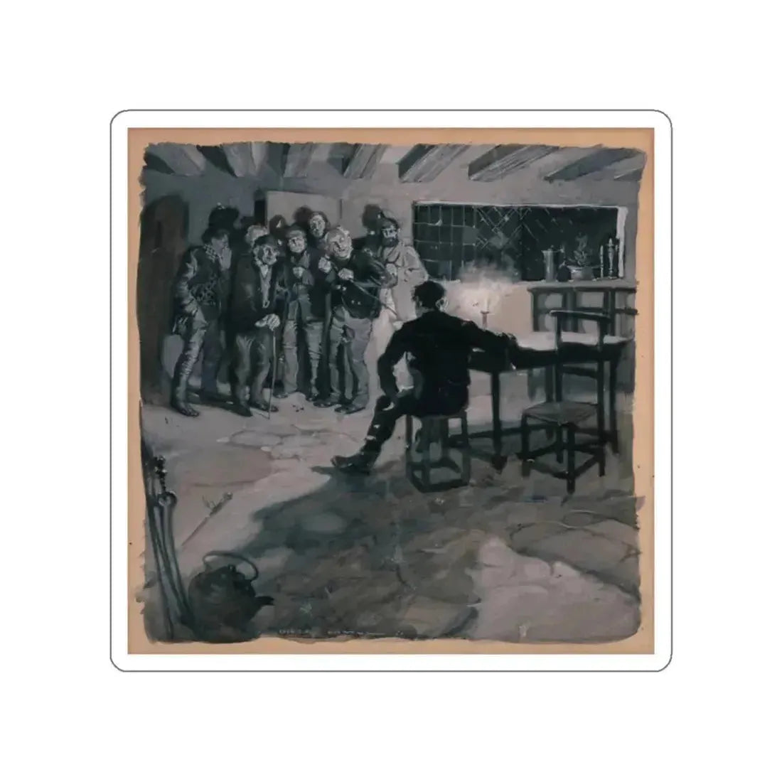 A Surprise Visit, probable magazine story illustration (Magazine Illustration) STICKER Vinyl Die-Cut Decal - The Sticker Space