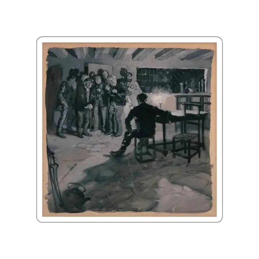 A Surprise Visit, probable magazine story illustration (Magazine Illustration) STICKER Vinyl Die-Cut Decal - The Sticker Space