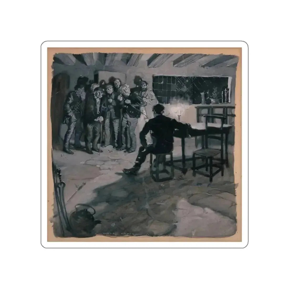 A Surprise Visit, probable magazine story illustration (Magazine Illustration) STICKER Vinyl Die-Cut Decal White Die-Cut 3 Inch - The Sticker Space