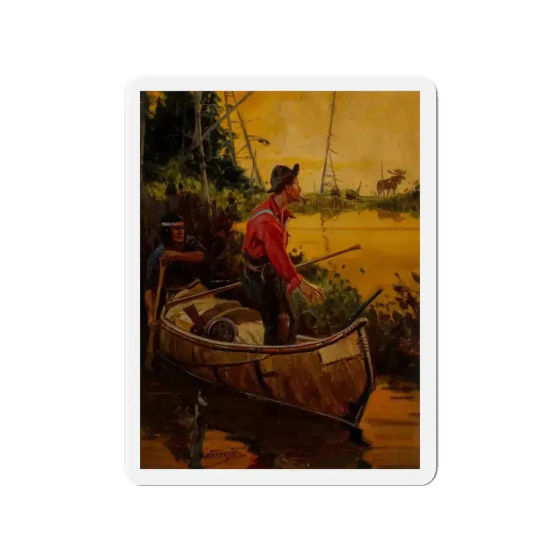 A Tense Moment, probable Field and Stream magazine cover (Magazine Illustration) Refrigerator Magnet 3 Inch - The Sticker Space