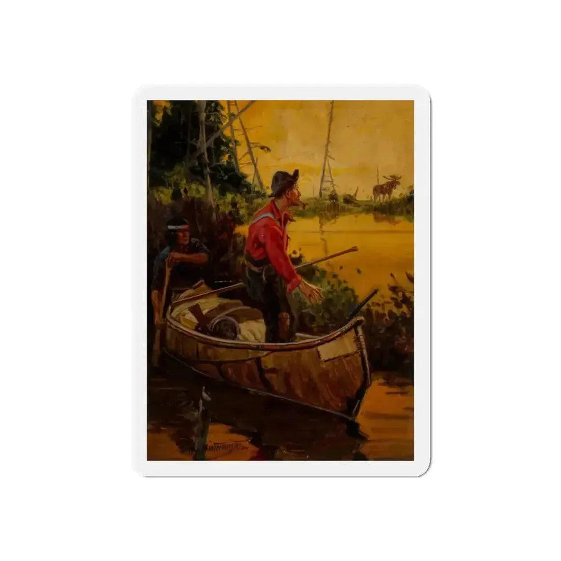 A Tense Moment, probable Field and Stream magazine cover (Magazine Illustration) Refrigerator Magnet 6 Inch - The Sticker Space