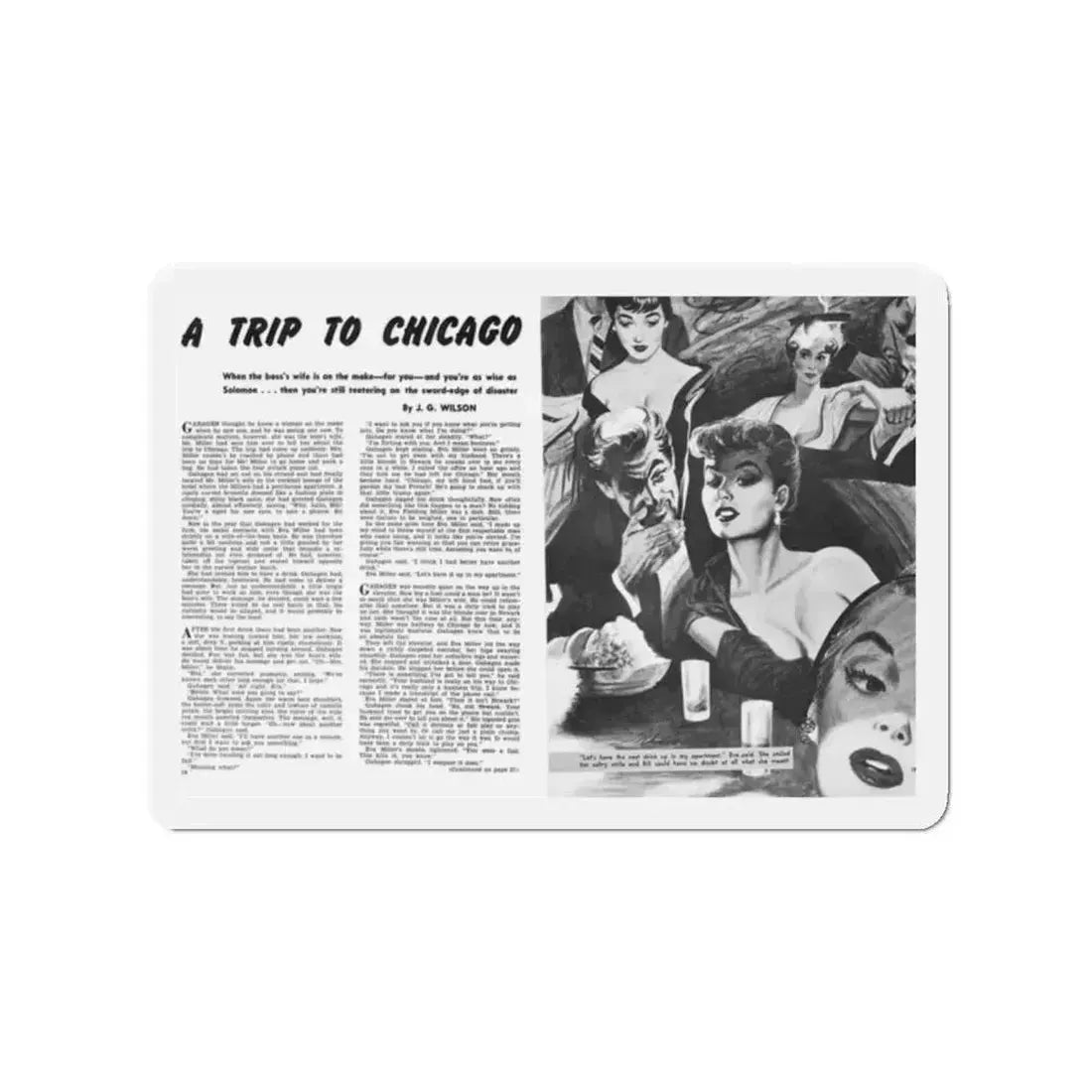 A Trip To Chicago, Mr. magazine, March 1952 (Magazine Illustration) Refrigerator Magnet 2 Inch - The Sticker Space