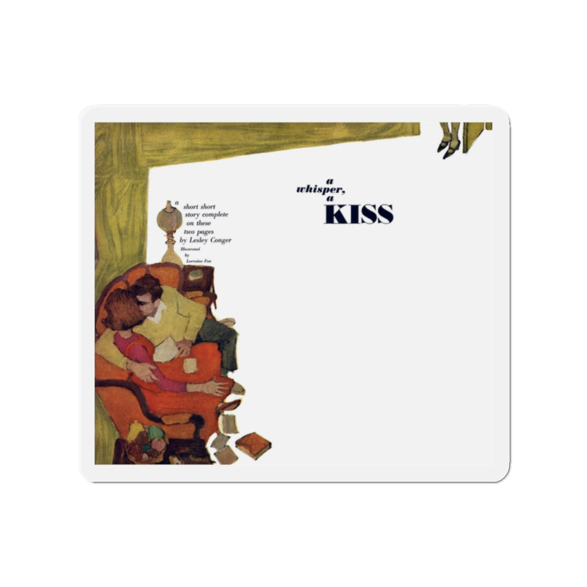 A Whisper a Kiss, Redbook, January 1961 (Magazine Illustration) Refrigerator Magnet-2" x 2"-The Sticker Space