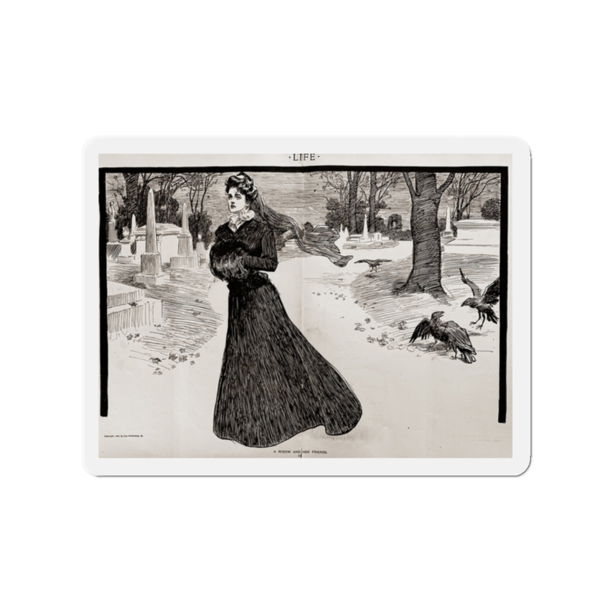 A Widow and Her Friends, Part III, Life magazine, October 18, 1900 (Magazine Illustration) Refrigerator Magnet-2" x 2"-The Sticker Space