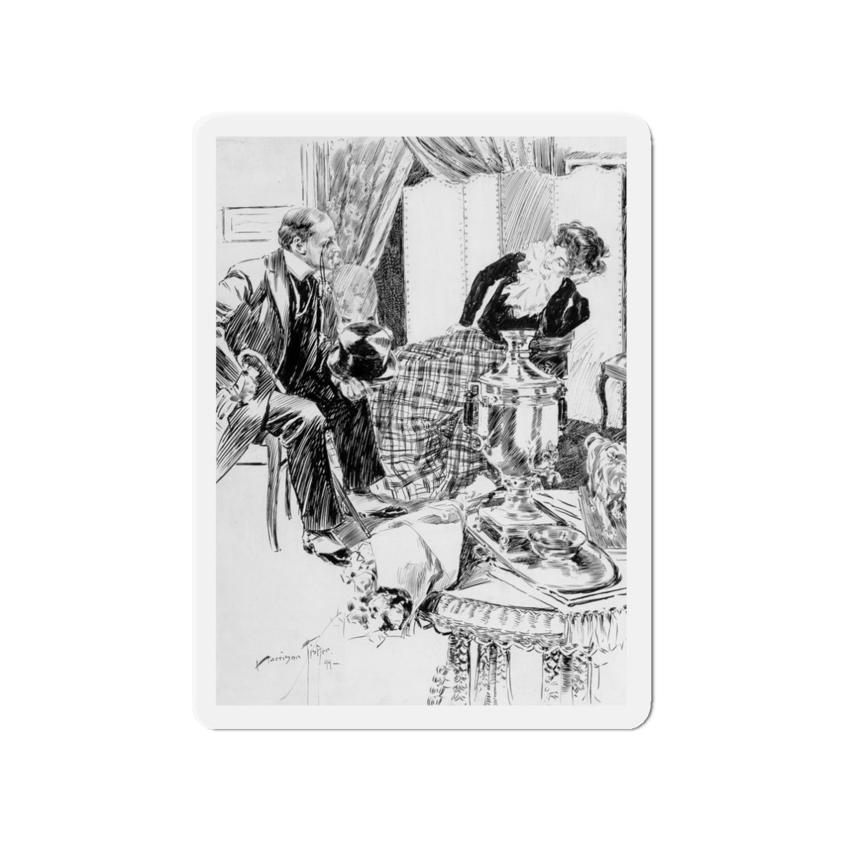 A Wild Remark, Puck magazine interior, 1894 (Magazine Illustration) Refrigerator Magnet-3" x 3"-The Sticker Space