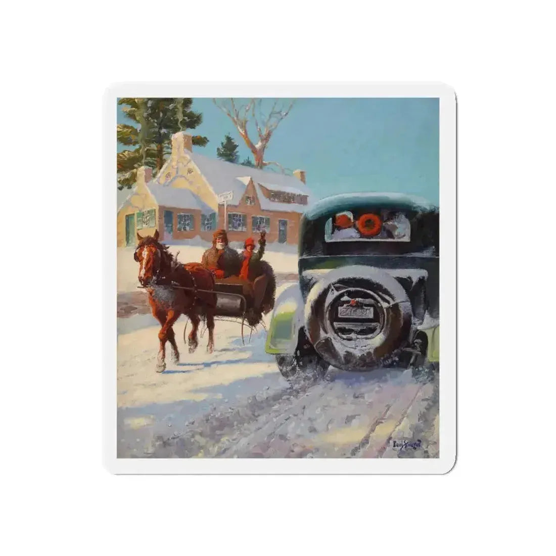 A Winter's Ride (Magazine Illustration) Refrigerator Magnet 5 Inch - The Sticker Space