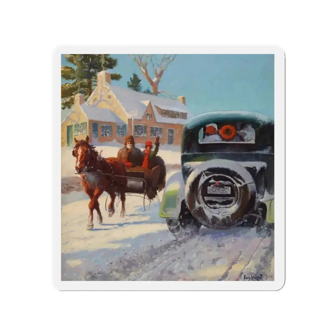 A Winter's Ride (Magazine Illustration) Refrigerator Magnet - The Sticker Space