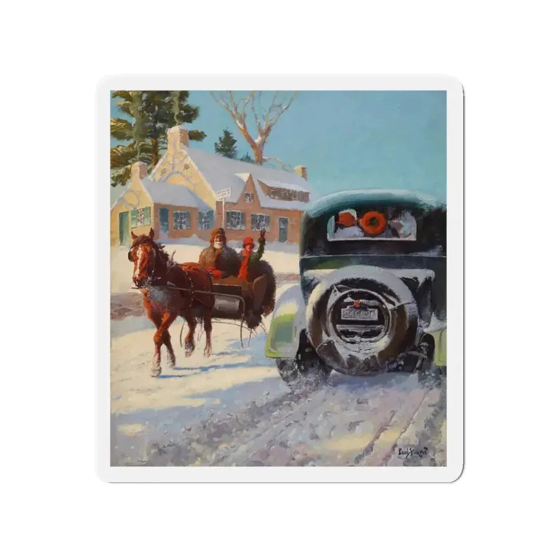A Winter's Ride (Magazine Illustration) Refrigerator Magnet - The Sticker Space