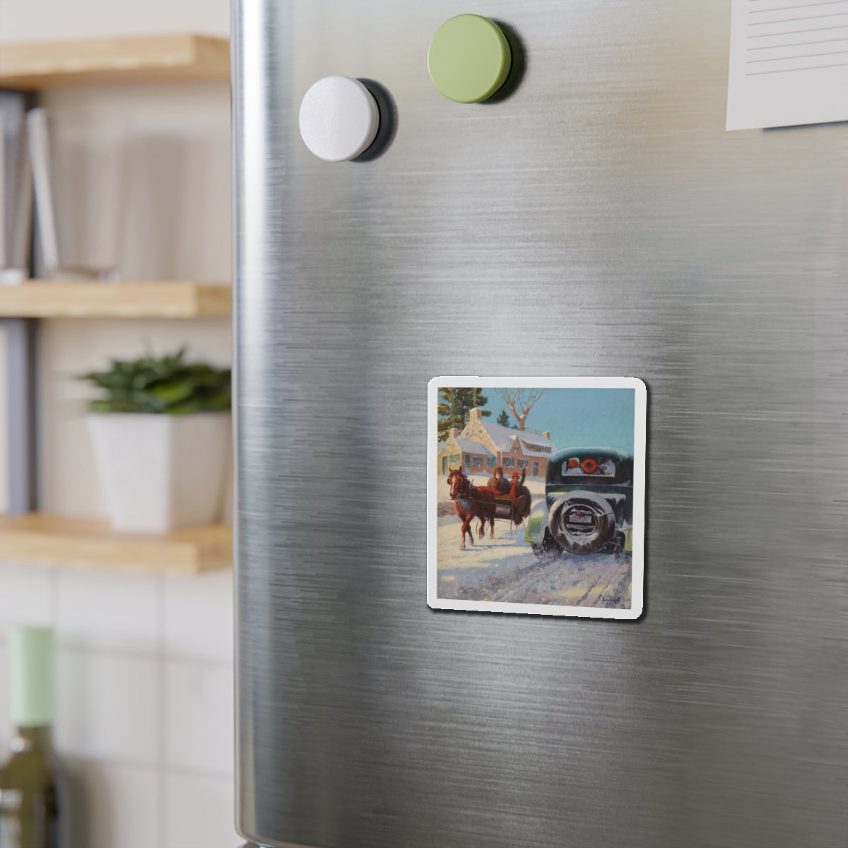 A Winter's Ride (Magazine Illustration) Refrigerator Magnet-The Sticker Space