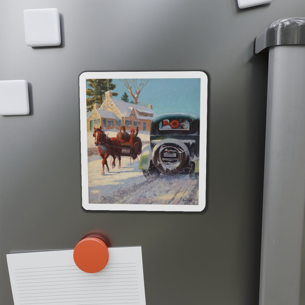 A Winter's Ride (Magazine Illustration) Refrigerator Magnet-The Sticker Space