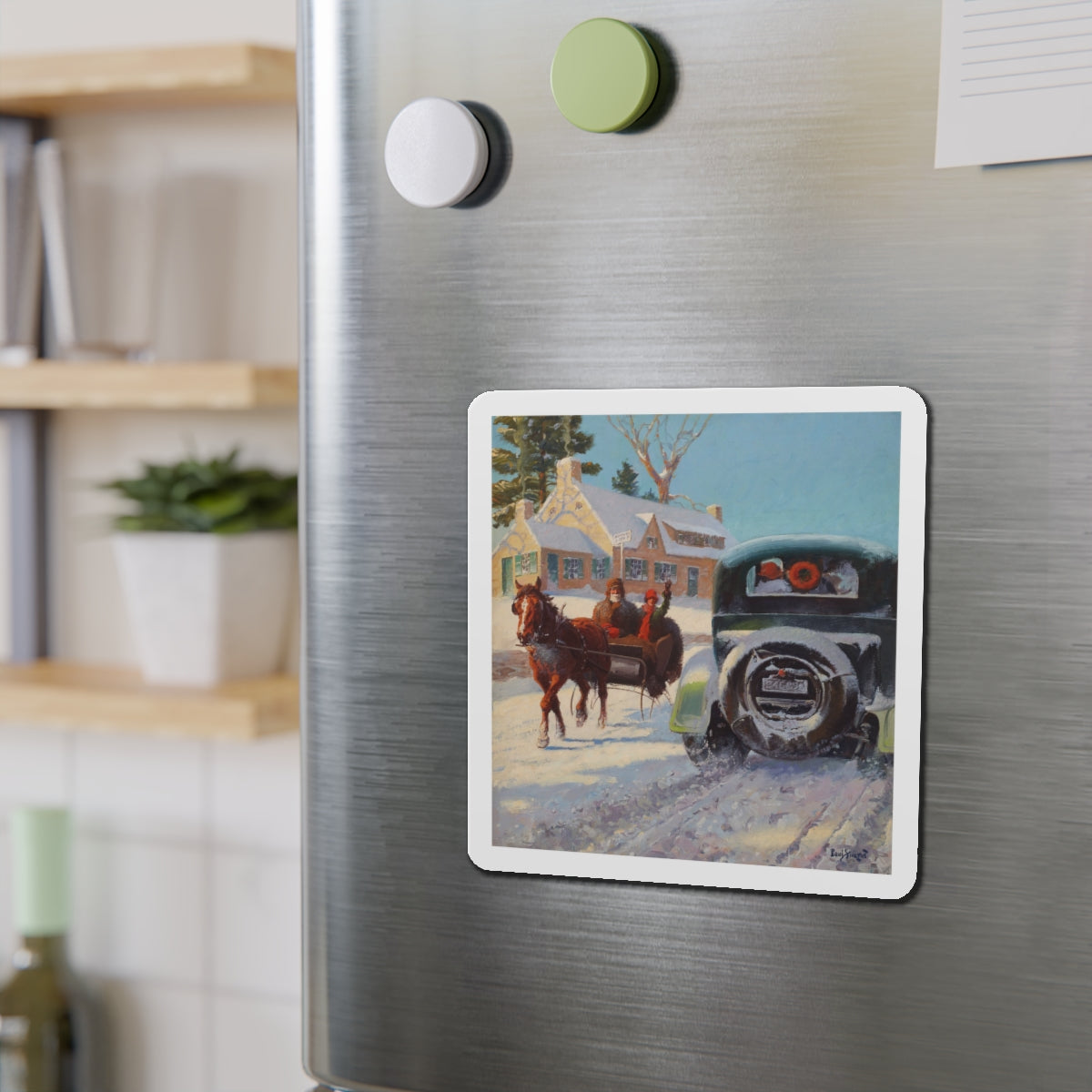 A Winter's Ride (Magazine Illustration) Refrigerator Magnet-The Sticker Space