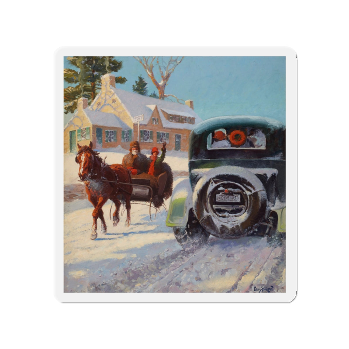 A Winter's Ride (Magazine Illustration) Refrigerator Magnet-2" x 2"-The Sticker Space