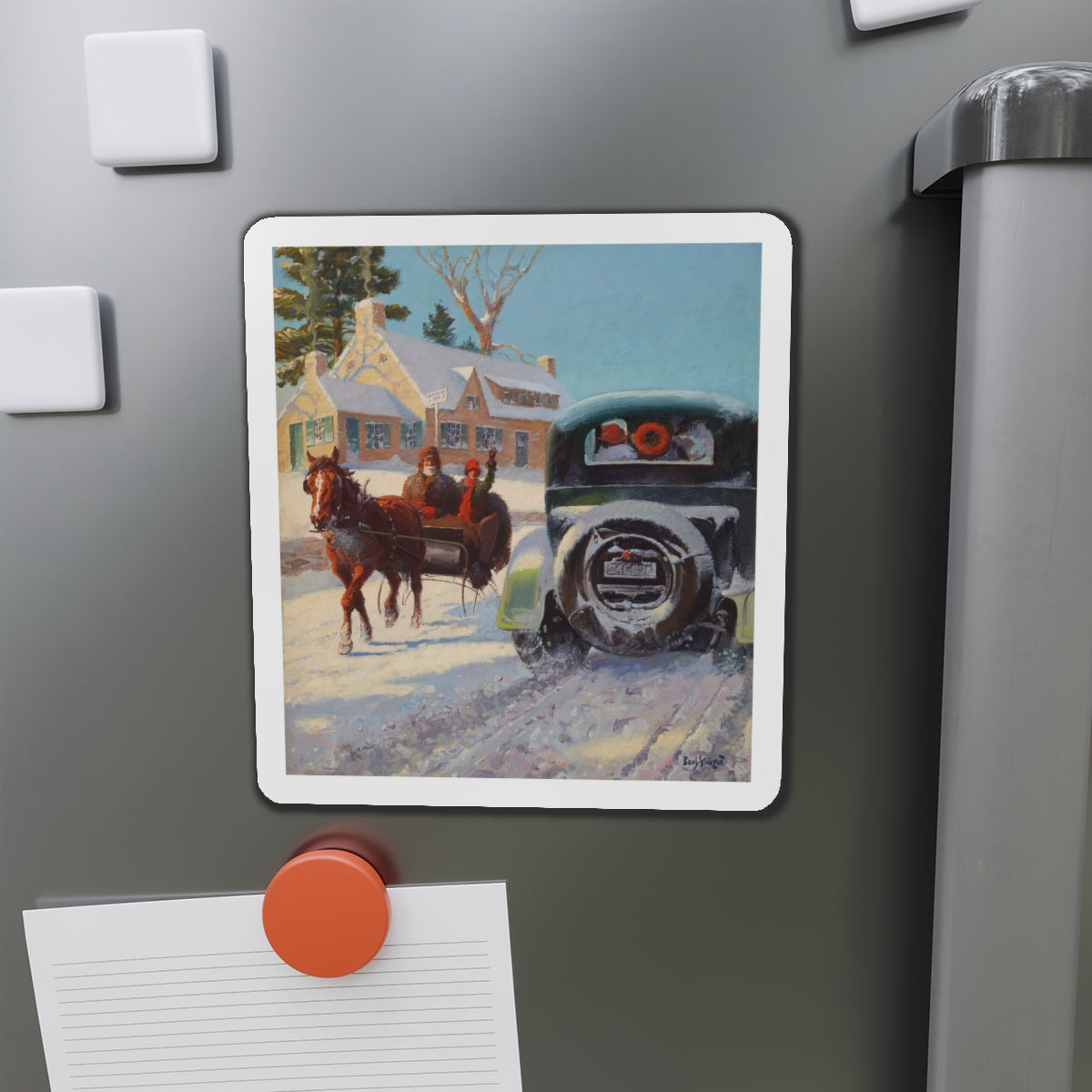 A Winter's Ride (Magazine Illustration) Refrigerator Magnet-The Sticker Space