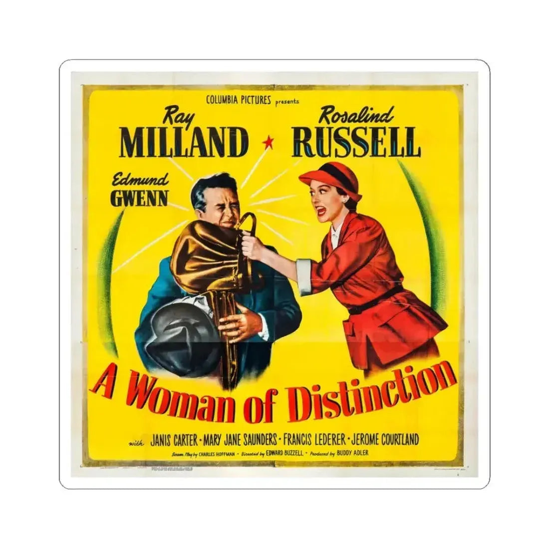 A Woman of Distinction 1950 v2 Movie Poster - STICKER Vinyl Kiss-Cut Decal 3 Inch White - The Sticker Space