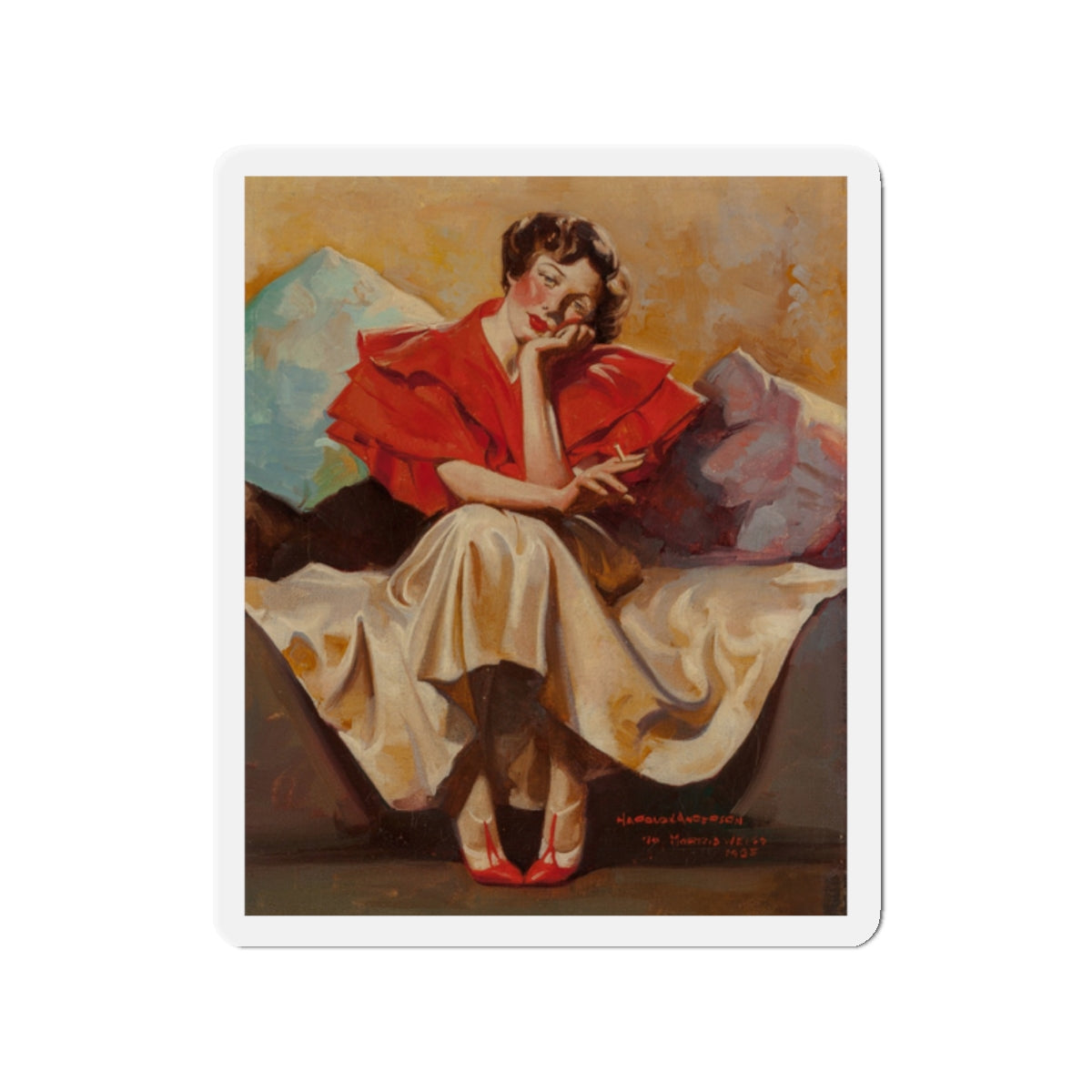 A Woman Resting, 1935 (Magazine Illustration) Refrigerator Magnet-2" x 2"-The Sticker Space