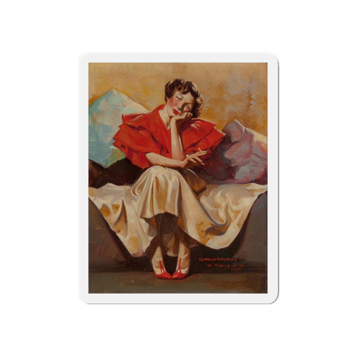 A Woman Resting, 1935 (Magazine Illustration) Refrigerator Magnet-5" x 5"-The Sticker Space