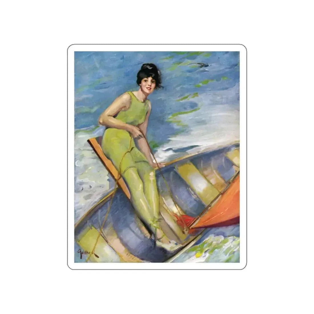A Woman Sailing, illustration, 1914 (Magazine Illustration) STICKER Vinyl Die-Cut Decal White Die-Cut 2 Inch - The Sticker Space