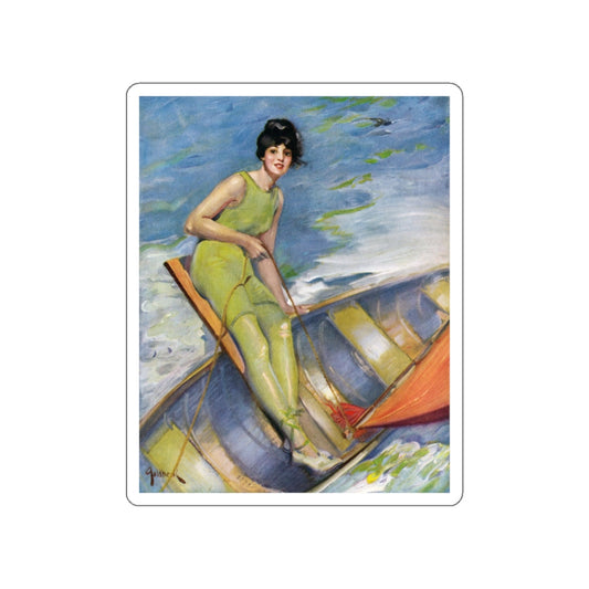 A Woman Sailing, illustration, 1914 (Magazine Illustration) STICKER Vinyl Die-Cut Decal-White-The Sticker Space