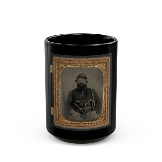 A. J. Blue, Cavalry Soldier In Union Shell Jacket And Bummer Cap With Three Remington Revolvers In His Belt, Holding A Sword (U.S. Civil War) Black Coffee Mug