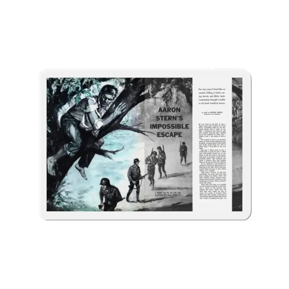Aaron Stern's Impossible Escape, Male magazine, February 1957 (Magazine Illustration) Refrigerator Magnet 2 Inch - The Sticker Space