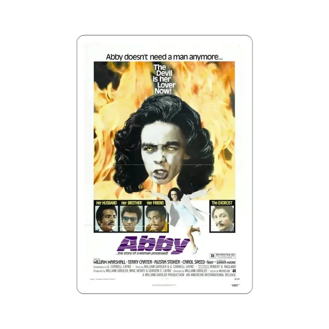 Abby 1974 Movie Poster STICKER Vinyl Die-Cut Decal 4 Inch - The Sticker Space
