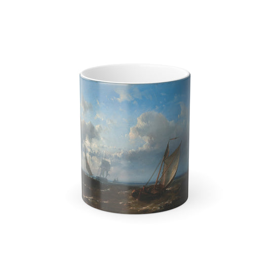 Abraham Hulk (1813-1897) Boats on rough waters - Oil on Panel - Color Changing Mug 11oz-11oz-The Sticker Space