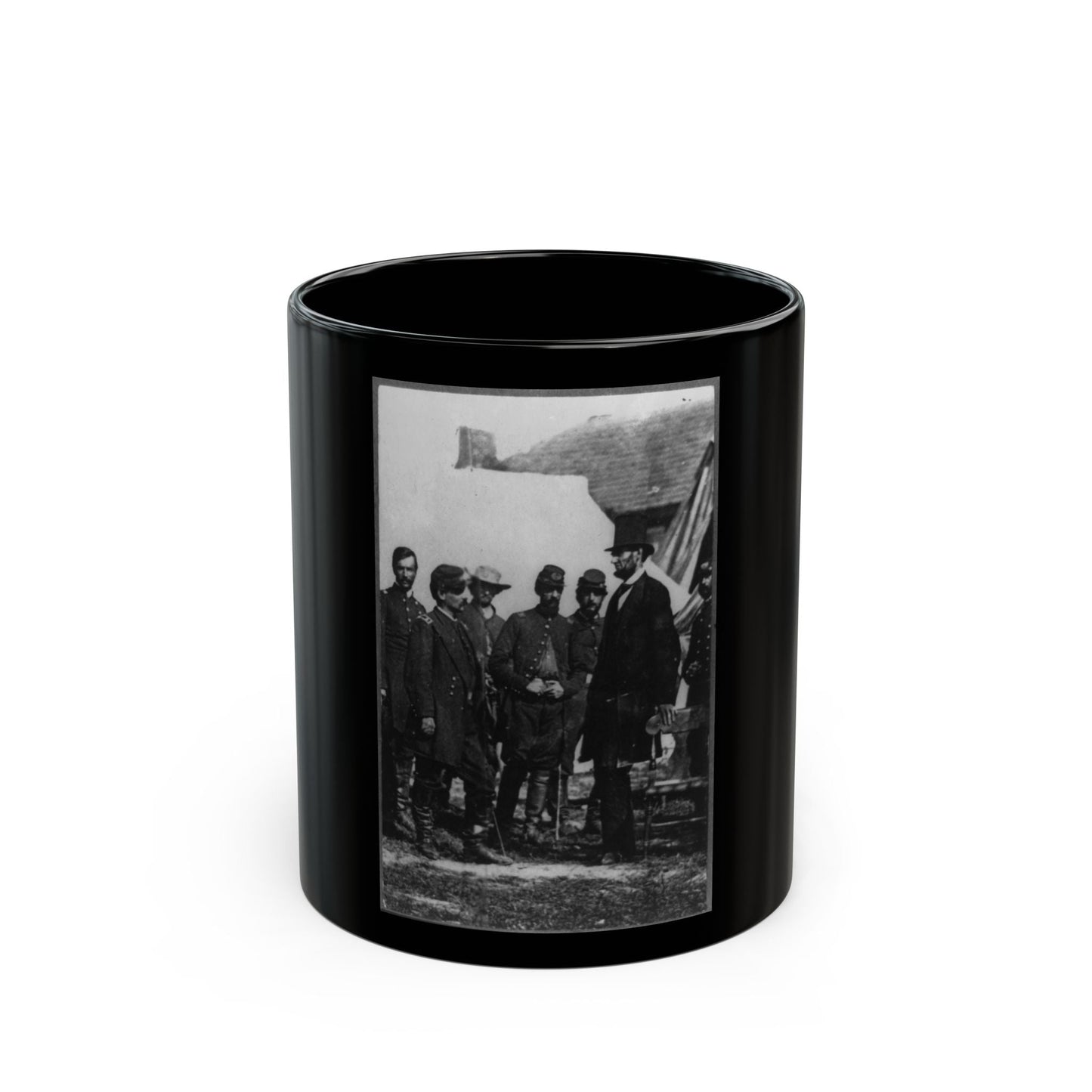 Abraham Lincoln On Battlefield At Antietam, Maryland, Cropped Version That Highlights Mclellan And Lincoln (U.S. Civil War) Black Coffee Mug