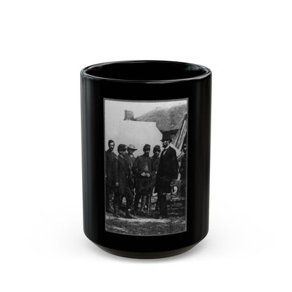 Abraham Lincoln On Battlefield At Antietam, Maryland, Cropped Version That Highlights Mclellan And Lincoln (U.S. Civil War) Black Coffee Mug