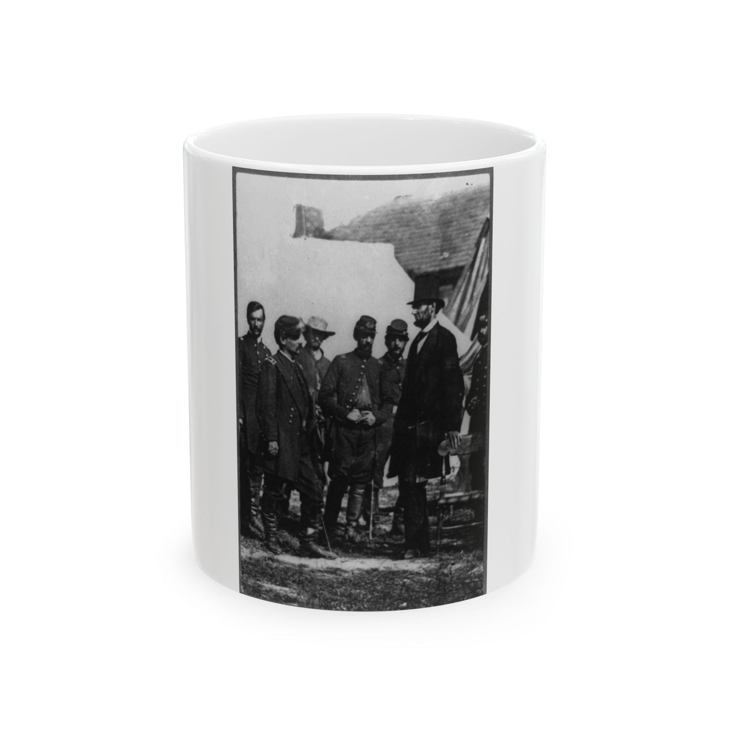 Abraham Lincoln On Battlefield At Antietam, Maryland, Cropped Version That Highlights Mclellan And Lincoln (U.S. Civil War) White Coffee Mug