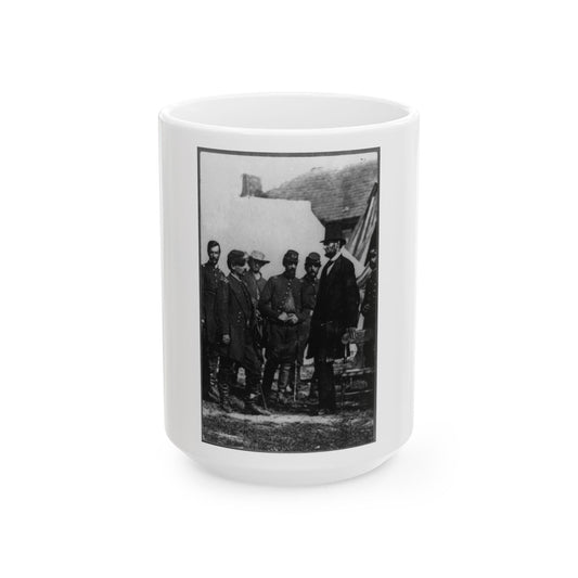 Abraham Lincoln On Battlefield At Antietam, Maryland, Cropped Version That Highlights Mclellan And Lincoln (U.S. Civil War) White Coffee Mug