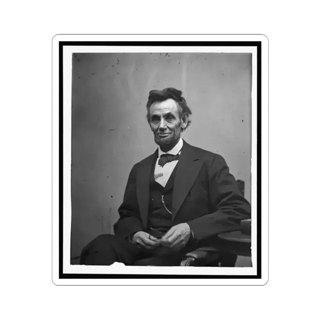 Abraham Lincoln, Three-Quarter Length Portrait, Seated and Holding His Spectacles and a Pencil (U.S. Civil War) STICKER Vinyl Kiss-Cut Decal 3 Inch White - The Sticker Space