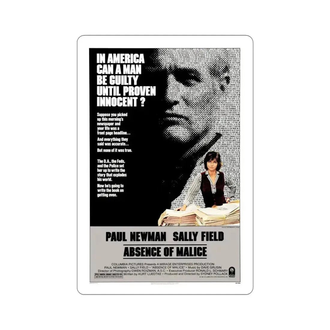 Absence of Malice 1981 Movie Poster STICKER Vinyl Die-Cut Decal - The Sticker Space