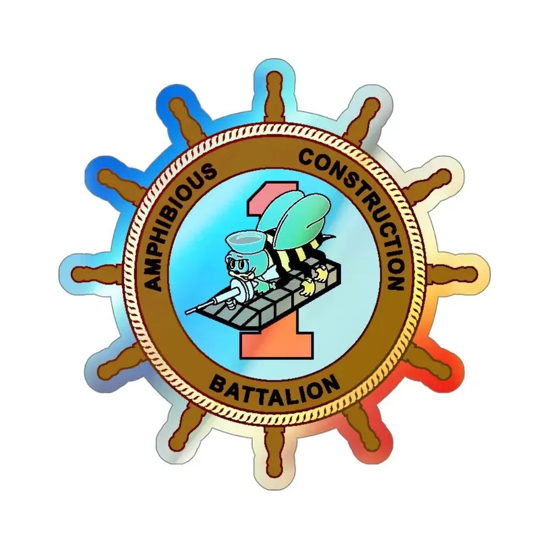 ACB 1 Seabee (U.S. Navy) Holographic STICKER Die-Cut Vinyl Decal 4 Inch Holographic - The Sticker Space