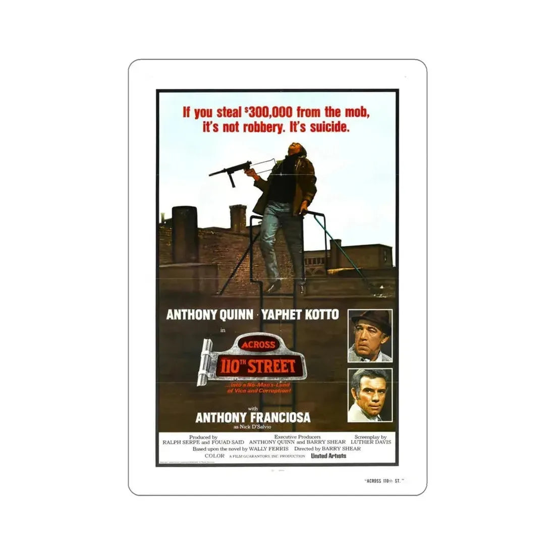 Across 110th Street 1972 Movie Poster STICKER Vinyl Die-Cut Decal 6 Inch - The Sticker Space