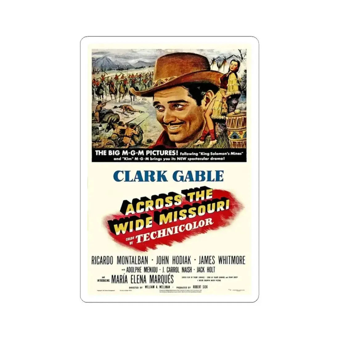 Across the Wide Missouri 1951 Movie Poster - STICKER Vinyl Kiss-Cut Decal 3 Inch White - The Sticker Space