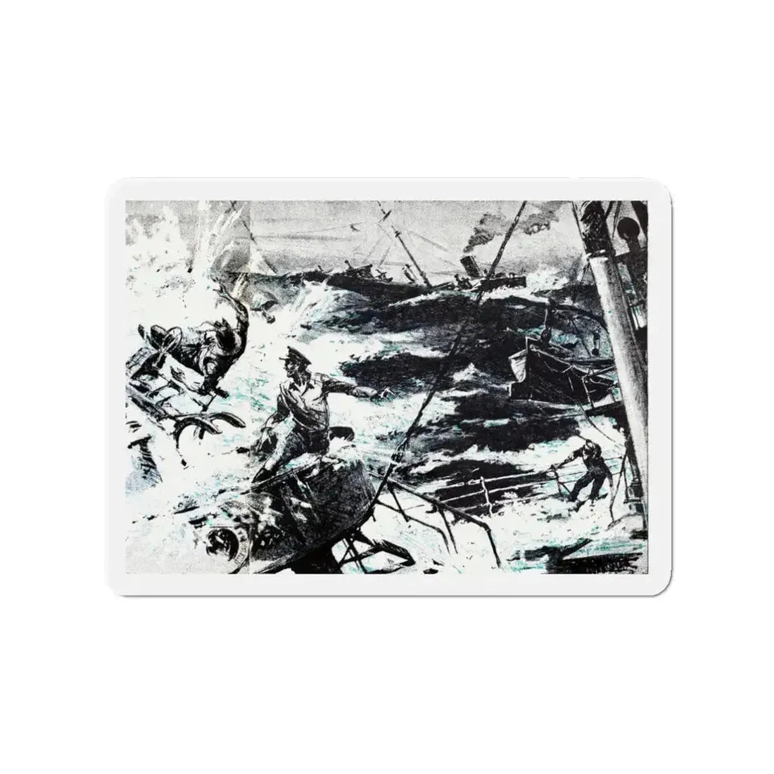 Action off Salerno (2), Blue Book Magazine, April 1948 (Magazine Illustration) Refrigerator Magnet 3 Inch - The Sticker Space