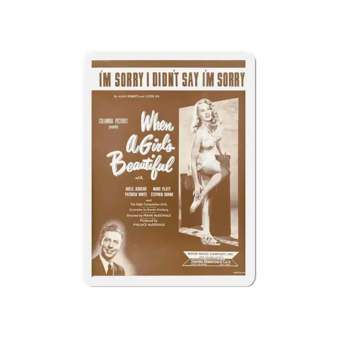 Adele Jergens #21 - B&W Tinted Movie Add (Vintage Female Icon) Refrigerator Magnet 6 Inch Die-Cut - The Sticker Space