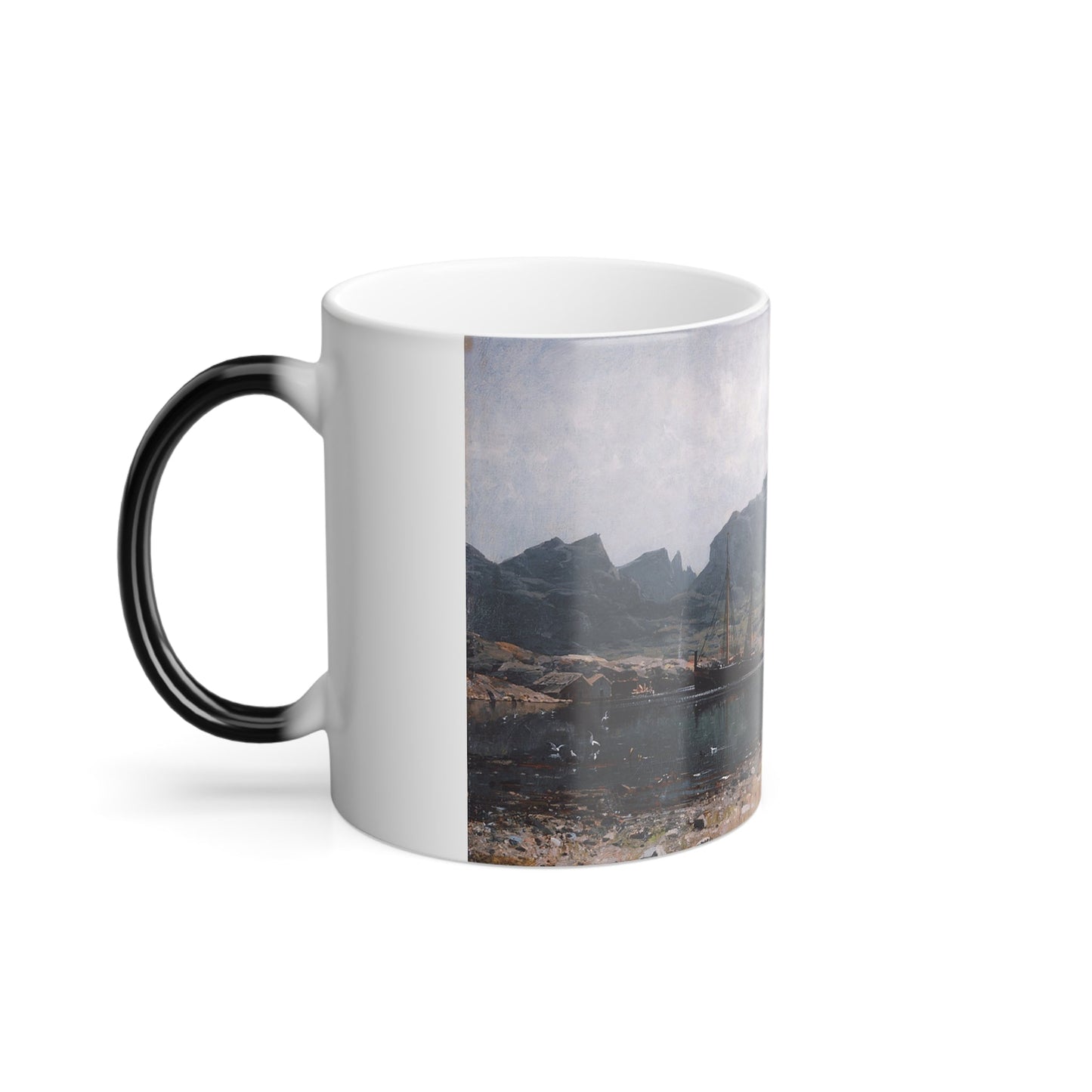 Adelsteen Normann (1848-1918) Fishing Village in northern Norway - 1880 - Color Changing Mug 11oz-11oz-The Sticker Space