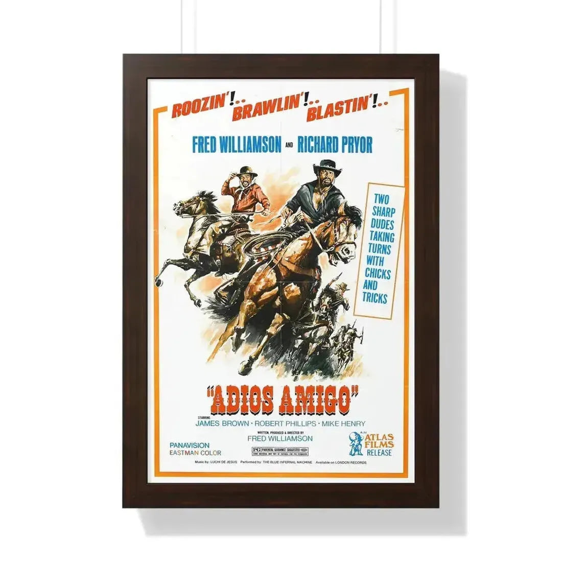 ADIOS AMIGO 1976 - Framed Movie Poster 16″ x 24″ Walnut - The Sticker Space