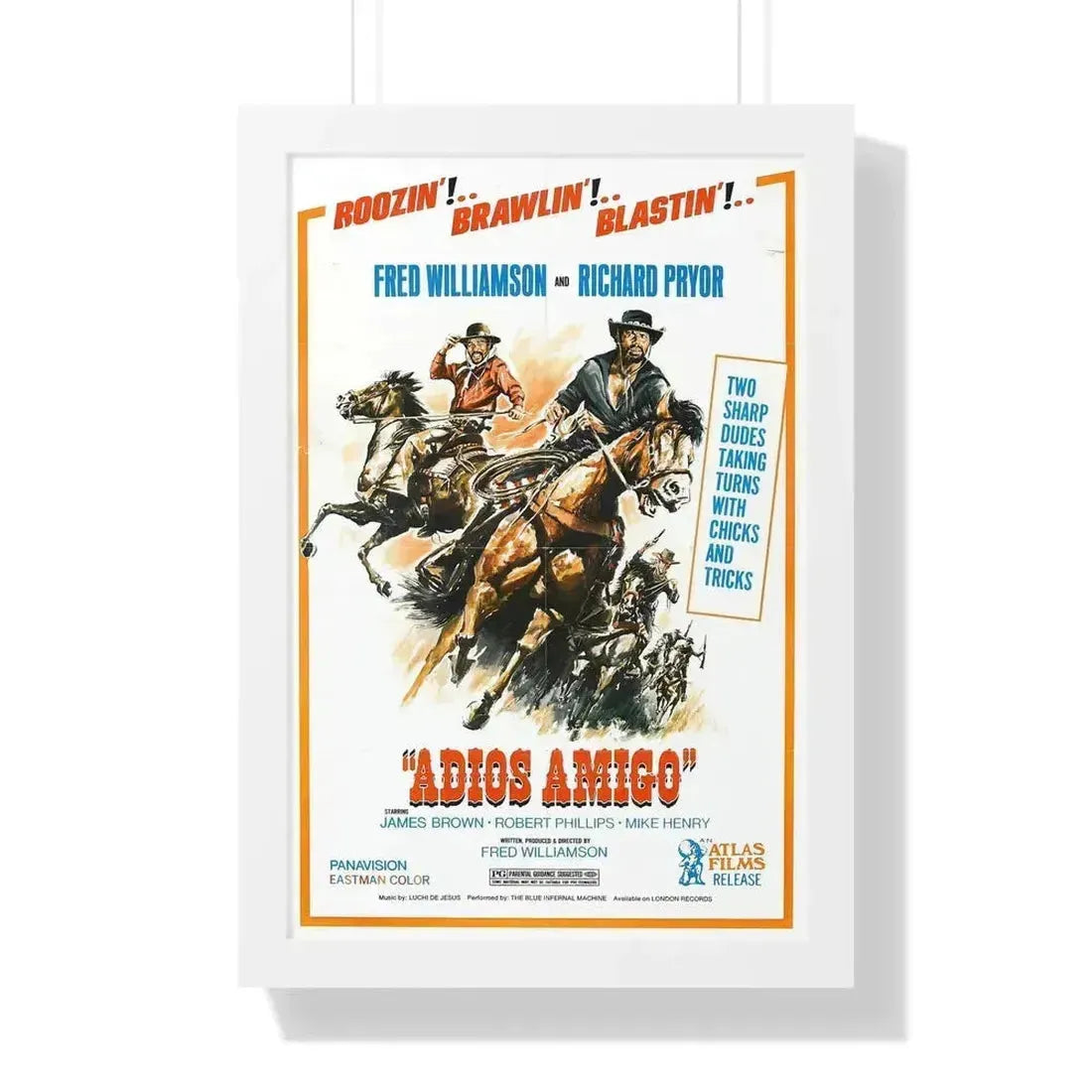 ADIOS AMIGO 1976 - Framed Movie Poster 16″ x 24″ White - The Sticker Space