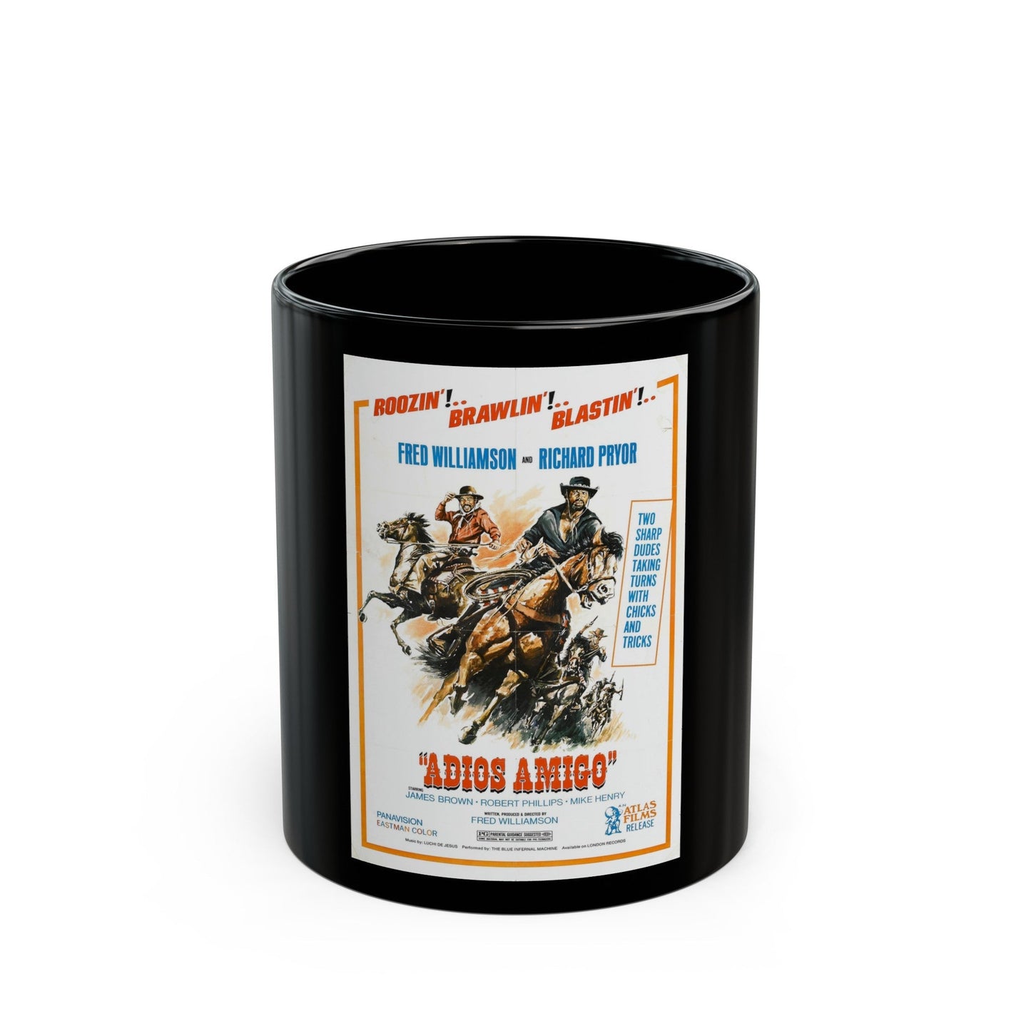 ADIOS AMIGO 1976 Movie Poster - Black Coffee Mug-11oz-The Sticker Space