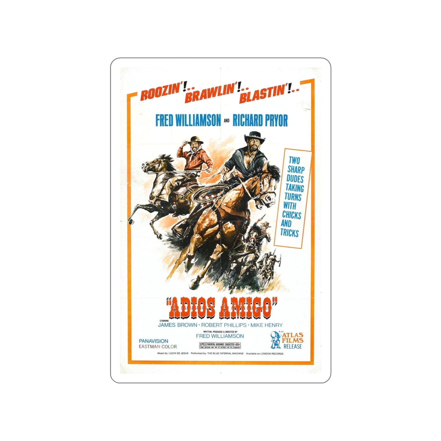 ADIOS AMIGO 1976 Movie Poster STICKER Vinyl Die-Cut Decal-4 Inch-The Sticker Space