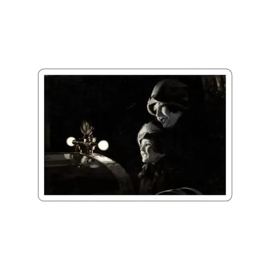 Admiring the Hood Ornament, car ad illustration (Magazine Illustration) STICKER Vinyl Die-Cut Decal White Die-Cut 2 Inch - The Sticker Space