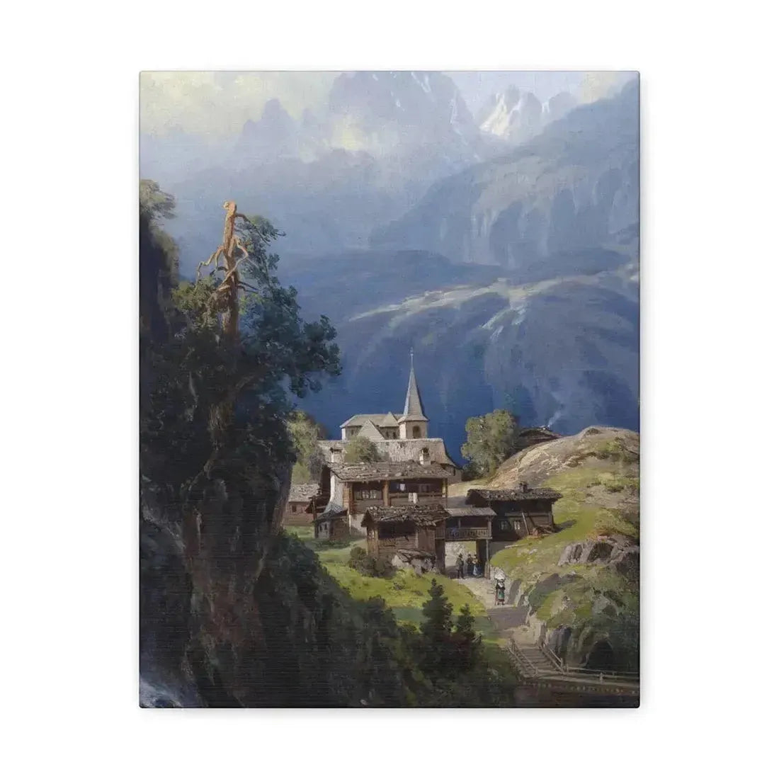 Adolf Mosengel (1837-1885) Village in the Bernese Alps 1885 - Canvas Wall Art 11″ x 14″ 1.25" - The Sticker Space