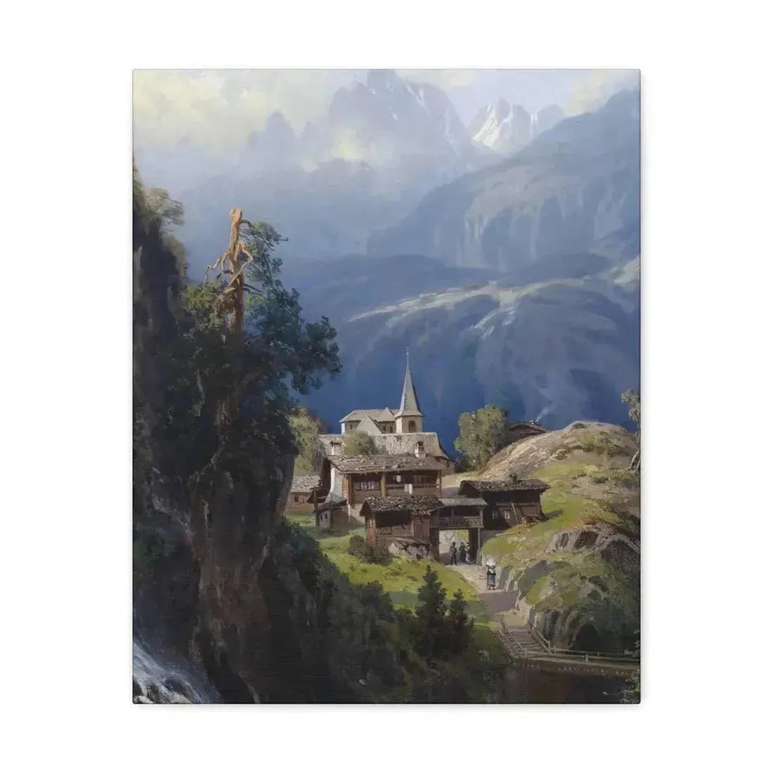Adolf Mosengel (1837-1885) Village in the Bernese Alps 1885 - Canvas Wall Art 16″ x 20″ 1.25" - The Sticker Space
