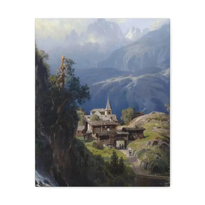Adolf Mosengel (1837-1885) Village in the Bernese Alps 1885 - Canvas Wall Art 16″ x 20″ 1.25" - The Sticker Space
