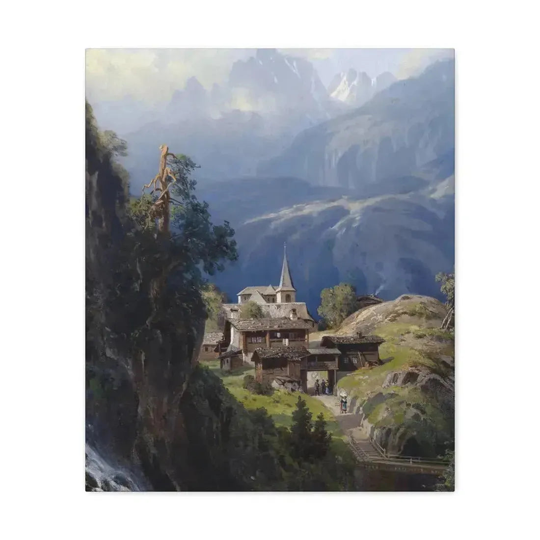 Adolf Mosengel (1837-1885) Village in the Bernese Alps 1885 - Canvas Wall Art 20″ x 24″ 1.25" - The Sticker Space