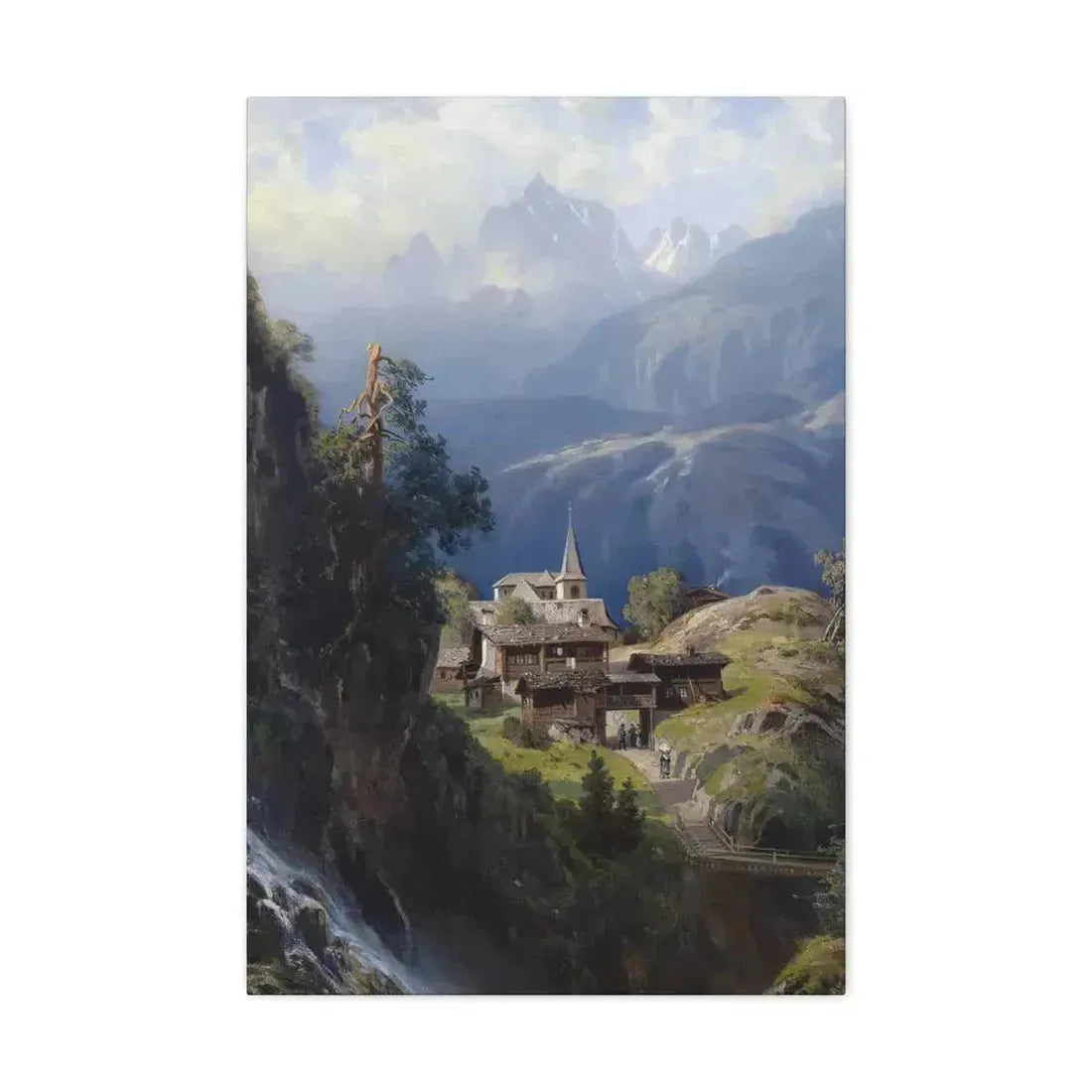 Adolf Mosengel (1837-1885) Village in the Bernese Alps 1885 - Canvas Wall Art 20″ x 30″ 1.25" - The Sticker Space
