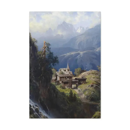 Adolf Mosengel (1837-1885) Village in the Bernese Alps 1885 - Canvas Wall Art 20″ x 30″ 1.25" - The Sticker Space